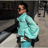 Shiny Stand Collar Short Jacket Women Puff Sleeve Drawstring Waist Cinching Pleated Jackets Autumn Causal Lady Outerwear