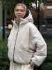 Women Deer Spotted Hooded Puffer Jacket Brown White Dots Drawstring Hood Cropped Elastic Cuff Coats Warm Winter Casual Outerwear