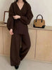 Women's Knit 2 Piece Set Lace-up Gathered Wast Cardigan Coats High Waist Wide Leg Pants Winter 26C1023