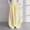 Solid Yellow Pant 2 Piece Set Women's Full Sleeves Buttons Waist-cinching Coats Wide-leg Trousers Ladies Autumn Outfit