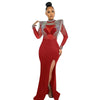 Women Mesh See Through Long Sleeve Diamonds Rhinestones Mermaid Long Dress Fall Evening Sexy Party Dresses Vestidos