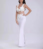 Women Sexy White Flowers V-Neck Tops Bodycon Long Dress Two Pieces Set Eveing Party Prom Gown Nightclub Celebrate Birthday Dress