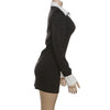 Autumn Color Patchwork Mini Dress Women Turn Down Collar Long Sleeve Slim Bodycon Streetwear Office Lady Outfits