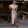 Women Oversized Lapel Woolen Long Coat Double Breasted Slim Waist Maxi Overcoat Elegant Autumn Winter Street Daily Outerwear