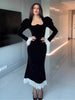 Elegant Velvet Mermaid Dress Lace Patchwork Cuff Women High Waist Long Dress Party Club Black Evening Gown Lady Chic Robe