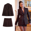 Elegant Skirts Set For Women's 2 Pieces Outfit Spring Long Blazer Coat Mid Waist Mini Skirts Office Skirts Set