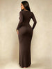 Women's Solid Long Sleeve Bodycon Dress, Chic Basic Minimalist Causual Scoop Neck Long Dress, Womenswear
