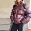 Chic Reflective Fabric Lace Up Hooded Cotton Jacket Women Stand Collar Full Sleeve Zipper Warm Overcoat Winter Lady Outwear