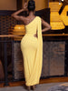 Elegant One Shoulder Yellow Maxi Dress for Women Sexy Bodycon Evening Party Gown with Cape Wedding Guest Prom