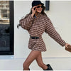 Retro Suede Coats High-waist Shorts Set Women's Plaid Full Sleeves Short Zipper Jackets Autumn Winter Ladies Outwear