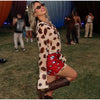 Women Chic Vacation Outfits Leopard Print Sheer Chiffon Shirt Casual Turn-down Collar Mini Dress & Detachable Scarf