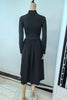 Black Long Dresses for Women Korean Simple High Waist Zipper-Up Turtleneck A-Line Dress Ladies French Style High Street Vestidos