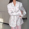 Women Blazer Lace-up Blazer for Women Printed Lapels Ladies Blazer Top Elegance Chic Women Coat