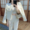 Korean Plaid Tweed Jacket Women White Round Neck Cropped Tassel Coat Autumn Single Breasted Office Lady Outwear
