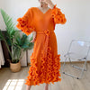 Spring Solid Pleated Dress Ruffle Edge V-Neck Long Sleeved with Belt Dresses Elegant Women's Clothing 6RG72391