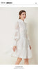 French Elegant Lace Splicing Waist Lantern Sleeve Dress Vintage High Collar Princess Dress Organza Cocktail Women's Wear