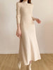 Autumn Winter Slim Long Sleeve Party Midi Dress for Women Knitted Half High Collar Elegant Knitted Sweater Dresses Ladies
