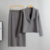 Autumn Winter Knitted Two-piece Set Women's Elegant Cardigan Sweater Jacket A-line Skirt Set Small Suit Collar Set Skirt
