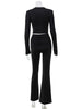 Autumn Women's Sets Solid Regular Long Sleeves O-Neck Skinny 2Pcs (Tops+Pants) Knot Casual Streetwear Folds Suit