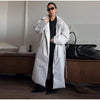 Detachable Triangle Shawl Long Puffer Coat Stand Collar Waist Tie Belt Button Solid Loose Women Coats Winter Commute Outfit