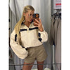 Women Color Block Jacket Casual Half Zip Collar Navy Striped Oversize Long Sleeve Sport Jackets Autumn Chic Street Wear
