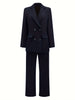 Women's Elegant Casual Blazer Jacket And Straight-Leg Pants Suit Set Spring Autumn & Winter Suitable for Office Work Business