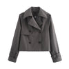 Autumn Women Solid Cropped Trench Coat Vintage Double Breasted Long Sleeve Short Jacket Lapel Collar Windbreaker