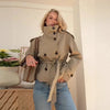 Women's Solid Color Trench Coat Stand Collar Double Breasted Waist Tie Elegant Commuter Casual Loose Comfortable Warm Outfit