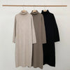 Autumn Winter Loose Turtleneck Women's Knitted Long Dresses Long Sleeve Vintage Straight A-line Dress Female