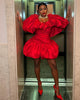 Red Puff Sleeve Mini Dress Women Sweetheart Neck Ruffle Trim Balloon Hem Bodycon Party Club Evening Cocktail Dress