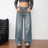Women Fleece Lined Slightly Stretch Blue Wide Leg Jeans Selling Denim Pants