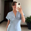 Elegant Printed Satin Long Dress Women Slim Lace Up V-neck Full Sleeve Pleat Dresses Autumn Lady Party Evening Robes