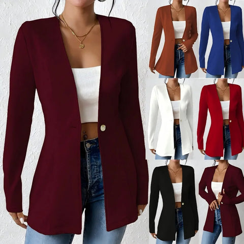 Women's Trench Blazer Coat Slim Fit V-Neck No A Button Casual Long Jacket for Women Office Work Party Wear Y2k Clothing