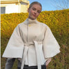 Women's Poncho Coats Vintage Stand Collar Belt Button Lace Up Full Sleeve Overcoat Female Autumn Lady Streetwears