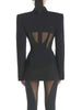 Women Blazer Notched Collar Full Sleeve Hidden Breasted Lace Patchwork Waist Black Jacket Autumn 17A8211