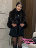 Retro Solid Fur Patchwork Woolen Coats Women Chic Full Sleeve V-neck Lace Up Loose Overcoat Lady Winter Commute Outwear