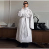 Detachable Triangle Shawl Long Puffer Coat Stand Collar Waist Tie Belt Button Solid Loose Women Coats Winter Commute Outfit