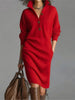Autumn Knitted Button Lapel Women Dress Casual Loose Pocket Lazy Straight Over The Knee Long Sleeve Sweater FemaleDress