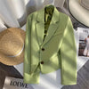 Black Cropped Blazers Woman Outerwear All-match Notched Collar Crop Jacket Women Korean Chic Single-breasted Suit Coat