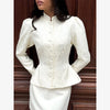 Solid Color Jacquard Glossy Satin Tops Women Chic Stand Collar Single Breasted Slim Fit Short Coats Lady Daily Outwear