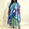 Gradient Print Women's Pleated Two Pieces Set Irregular Cape Overlay Maxi Dress And Wide Leg Pants 2DB7705