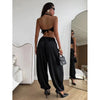 Solid Drapey Satin Loose Harem Pants Women Casual Elastic Waist Drawstring Design Long Pant Lady Commute Versatile Wear