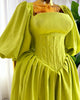 Women Long Lantern Sleeve Square Collar Big Swing Long Maxi Dress Fall Birthday Sexy Party Evening Dresses Vestidos