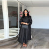 Solid Color Loose Fit Flare Sleeve Tiered Dress Crew Neck Ruffle Hem Pleated Long Maxi Dresses Spring Chic Casual Outwear