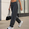 Women's Cargo Pants Solid Color Causal Fall Baggy Leg Barrel Track Pants with Pockets