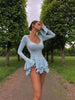 Flare Sleeve Ruffle Sexy V Neck Mini Dress Women Robe Irregular Single-breasted High Waist Slim A-line Club Dress