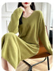 100% Merino Wool Women Long Dress Sweater V-Neck Pullover Long Dress Versatile Cashmere Knitwear Bottoming Clothing