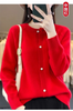 2026Knitted Sweater Autumn/Winter Cardigan Short Jacket Loose Top Women's Lazy Style Round Neck Star Button Knitted Sweater