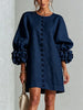 High‑quality Women Loose Short Tunic Dress 3D Stereo Big Flower Cuff Lantern Long Sleeve Button Front Dress Casual Daily Wear