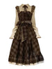 Fake Two-Piece Dress for Women Long Skirt Slim Fit Waist Cinching Vintage Lolita Plaid Bow Korean Style Winter